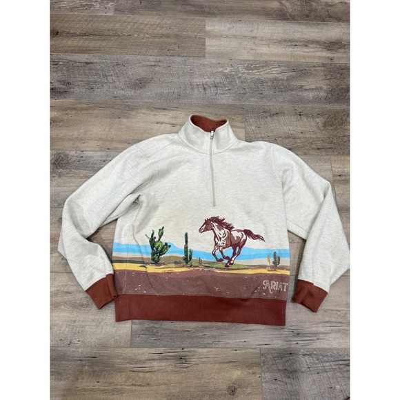 Ariat Tops - Ariat Real Womens Quarter Zip Sweatshirt Wild Horse Desert Oatmeal‎ Size M